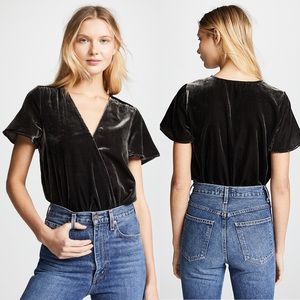 NEW Splendid Gray Velvet Surplice Tee Blouse Top